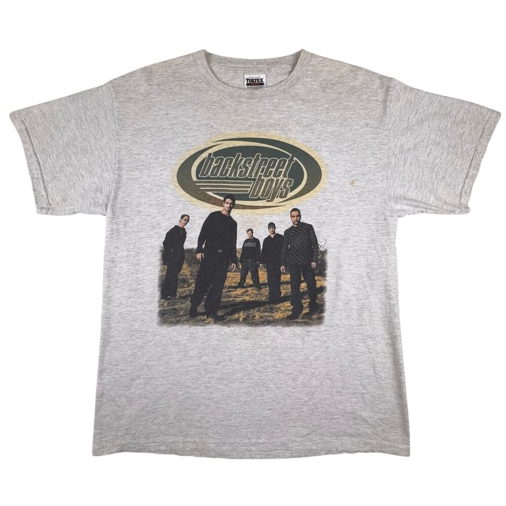 Vintage 1999 Backstreet Boys Band Photo T-Shirt Gray Tultex Large Double Sided